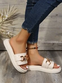 Giày bệt dày và Dép nêm Nữ Chuỗi Kẻ sọc Đúng mốt - Màu be - Xem 7