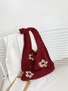 flower print crochet shopper bag