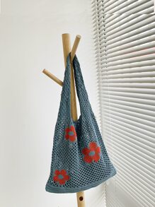 flower print crochet shopper bag