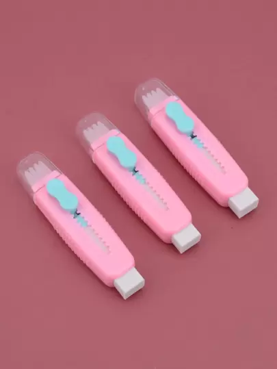4pcs Two Tone Pull-push Eraser, Simple Portable Eraser For Student, School