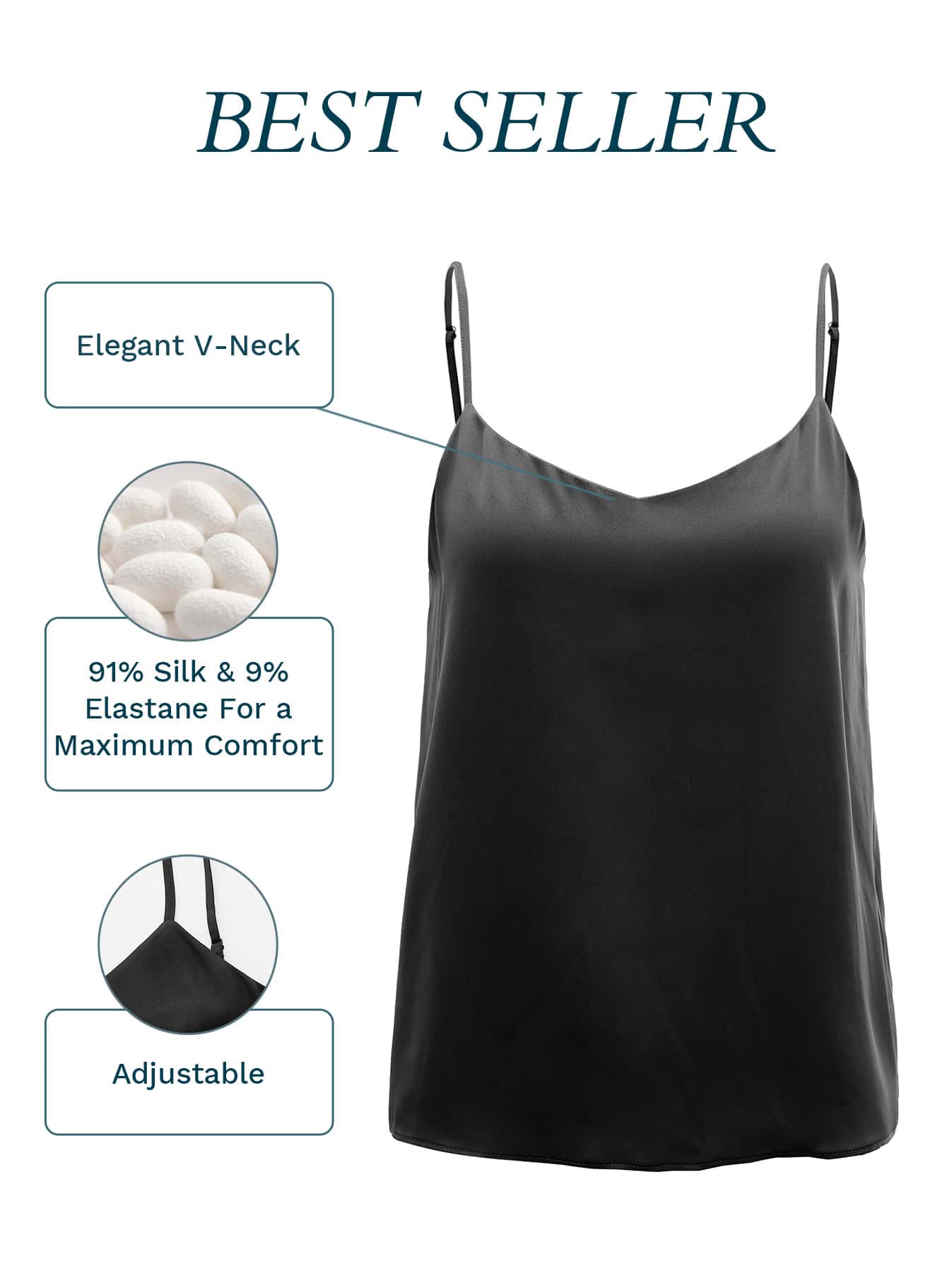 MOTF PREMIUM SILK STRAIGHT FIT CAMI TOP - Black - View 1