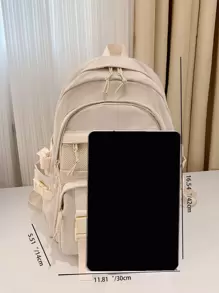 新品大容量纯色背包，多功能单肩包礼物户外旅行学校背包，书包，学校背包，返校，大背包，大容量，适合少女女大学生，非常适合返校、大学、中学、高中、返校笔记本电脑包和保护套 - 米色 - 查看 7