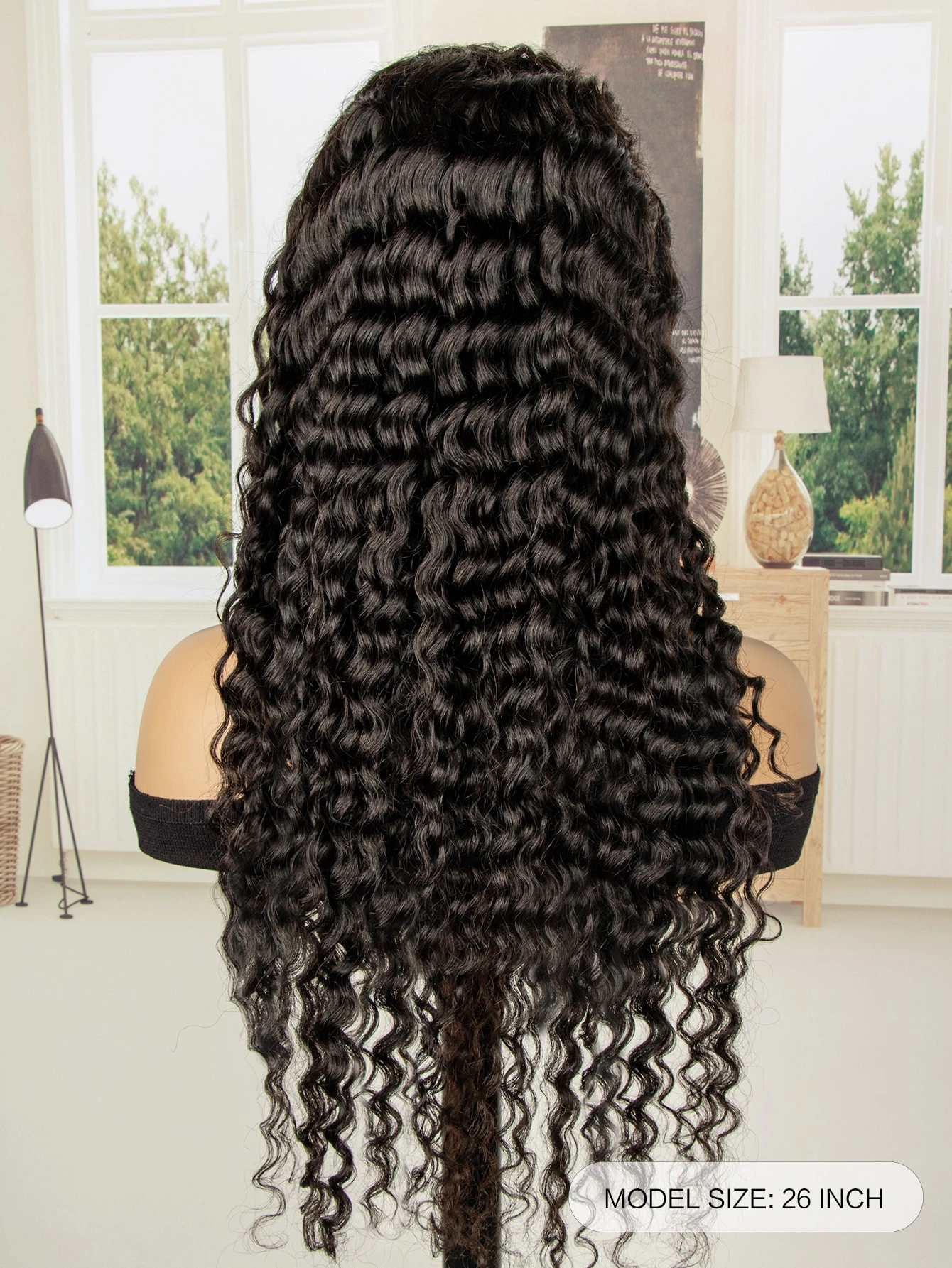 Miniatura 4 de Peluca de cabello humano con encaje delantero rizado de onda profunda Negro