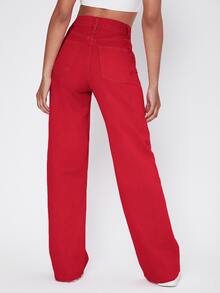 Vintage 90s High-Waist Denim Boyfriend Fit Jeans - Red - View 2