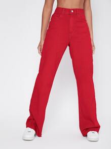 Vintage 90s High-Waist Denim Boyfriend Fit Jeans - Red - View 3
