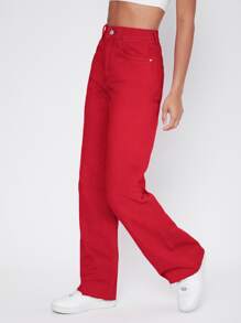 Vintage 90s High-Waist Denim Boyfriend Fit Jeans - Red - View 4
