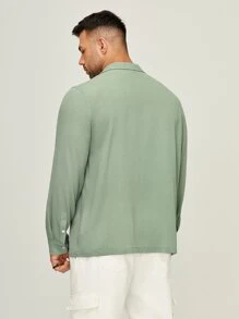 Manfinity NXTstreet Men Plus Lapel Collar Button Front Shirt - Mint Green - View 2