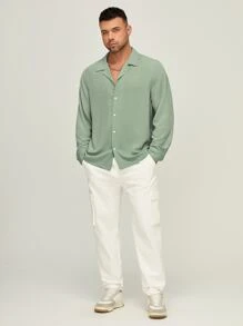 Manfinity NXTstreet Men Plus Lapel Collar Button Front Shirt - Mint Green - View 5