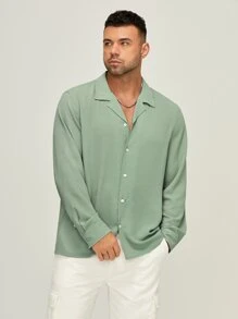Manfinity NXTstreet Men Plus Lapel Collar Button Front Shirt - Mint Green - View 6