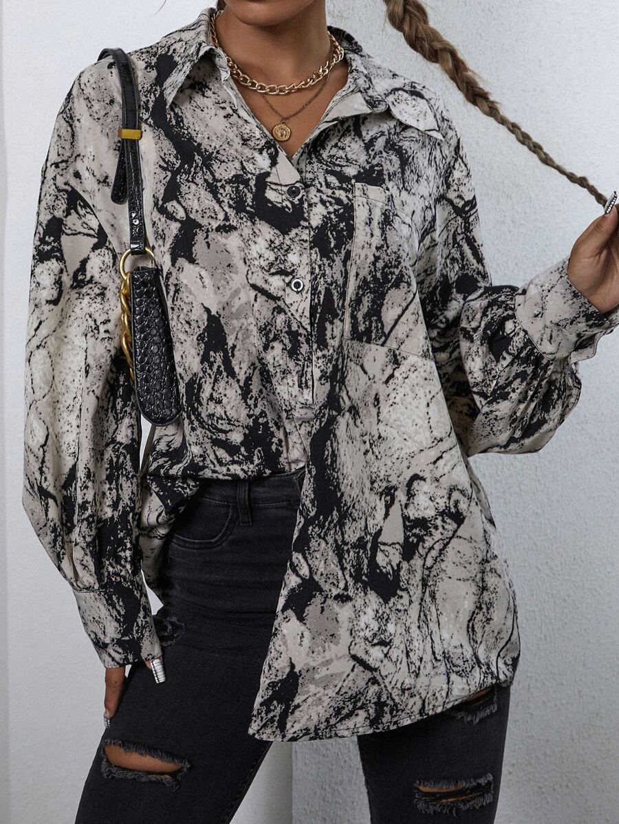 EMERY ROSE Áo sơ mi Nút Túi Đá hoa Giải trí - Nhiều màu - Xem 1