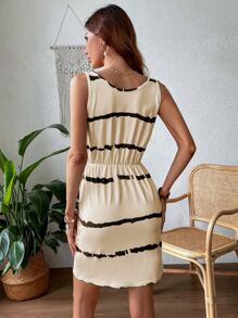 Breezaya Tie Dye Knot Front Dress Vacation Beach Outfits Women - Apricot - View 2