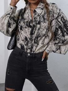 EMERY ROSE Áo sơ mi Nút Túi Đá hoa Giải trí - Nhiều màu - Xem 4