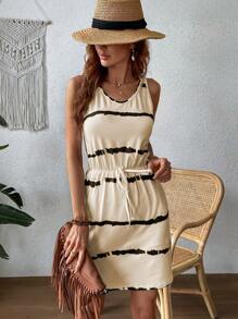 Breezaya Tie Dye Knot Front Dress Vacation Beach Outfits Women - Apricot - View 4