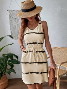 Breezaya Tie Dye Knot Front Dress Vacation Beach Outfits Women - Apricot - View 6
