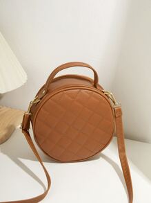 防水、輕巧、商務休閒迷你字母圖案絎縫圓形包適合青少年女大學生、菜鳥和白領，非常適合辦公室、大學、工作、商務、通勤 - 棕色 - 查看 2