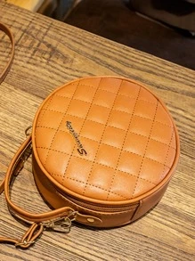 防水、輕巧、商務休閒迷你字母圖案絎縫圓形包適合青少年女大學生、菜鳥和白領，非常適合辦公室、大學、工作、商務、通勤 - 棕色 - 查看 4