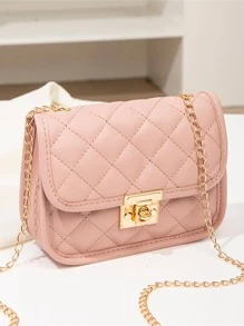 防水、輕巧、商務休閒迷你絎縫圖案鏈條方形包適合青少年女大學生、菜鳥和白領，非常適合辦公室、大學、工作、商務、通勤