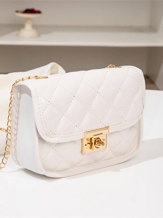 防水、輕巧、商務休閒迷你絎縫扭鎖翻蓋鏈斜背包適合青少年女大學生、菜鳥和白領，非常適合辦公室、大學、工作、商務、通勤