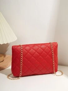 1pc Colorful Contrast Knit Material Magnetic Closure Bohemian Style Niche Luxury Women's Diagonal Shoulder Tote Bag - Red - View 6