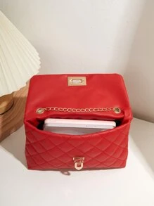 1pc Colorful Contrast Knit Material Magnetic Closure Bohemian Style Niche Luxury Women's Diagonal Shoulder Tote Bag - Red - View 7