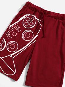 SHEIN Boys Graphic Print Tee & Track Shorts Set - Burgundy - View 4