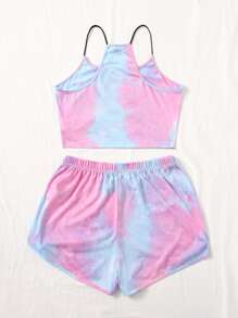 Soleia 字母圖案紮染吊帶上衣和海豚短褲套裝