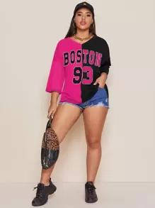 SHEIN Coolane Áo thun Plus size Khối Màu Lá thư Giải trí - Nhiều màu - Xem 1