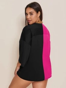 SHEIN Coolane Áo thun Plus size Khối Màu Lá thư Giải trí - Nhiều màu - Xem 2