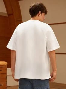 Manfinity Hombres Camisa con estampado de letra cuello béisbol - Blanco - Ver 3