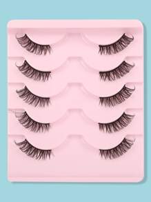 Himirell 5 对猫眼风格自然俄罗斯浓密交叉黑色假睫毛，日常和约会化妆必备，视觉增强眼睛大小条状睫毛，睫毛，睫毛，假睫毛 - 黑色 - 查看 2