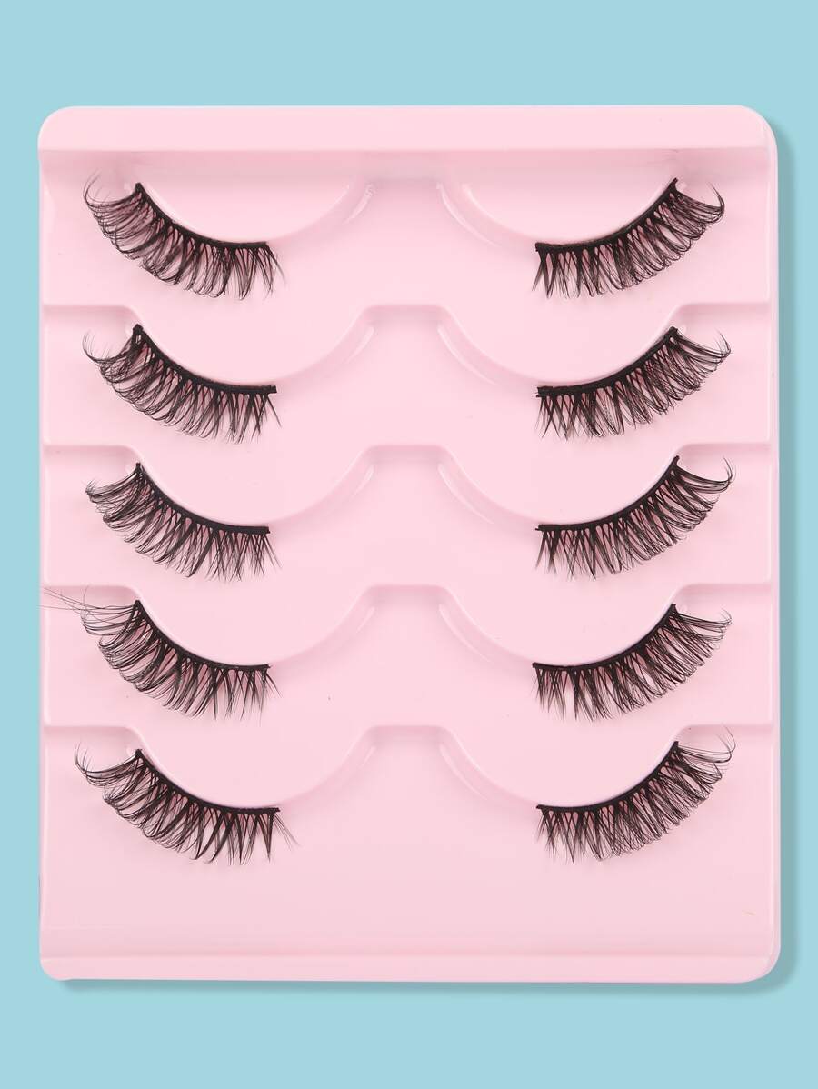 Himirell 5 对猫眼风格自然俄罗斯浓密交叉黑色假睫毛，日常和约会化妆必备，视觉增强眼睛大小条状睫毛，睫毛，睫毛，假睫毛