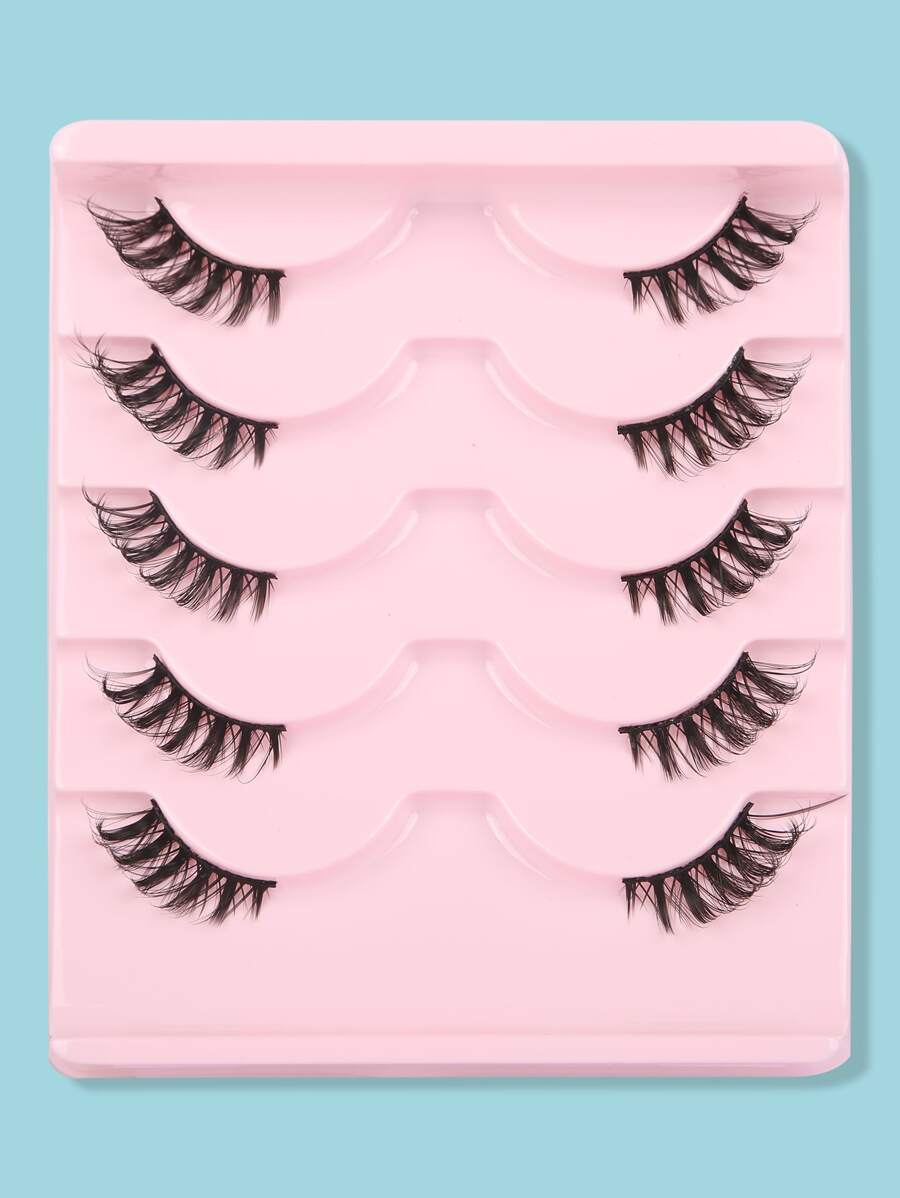 Himirell 5 对猫眼效果黑色带自然交叉浓密假睫毛，增大眼睛尺寸，非常适合日常化妆和约会条状睫毛，睫毛，睫毛，假睫毛