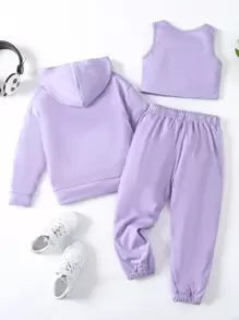 SHEIN 小女童背心上衣和拉鏈連帽衫和運動褲 - 紫丁香色 - 查看 2
