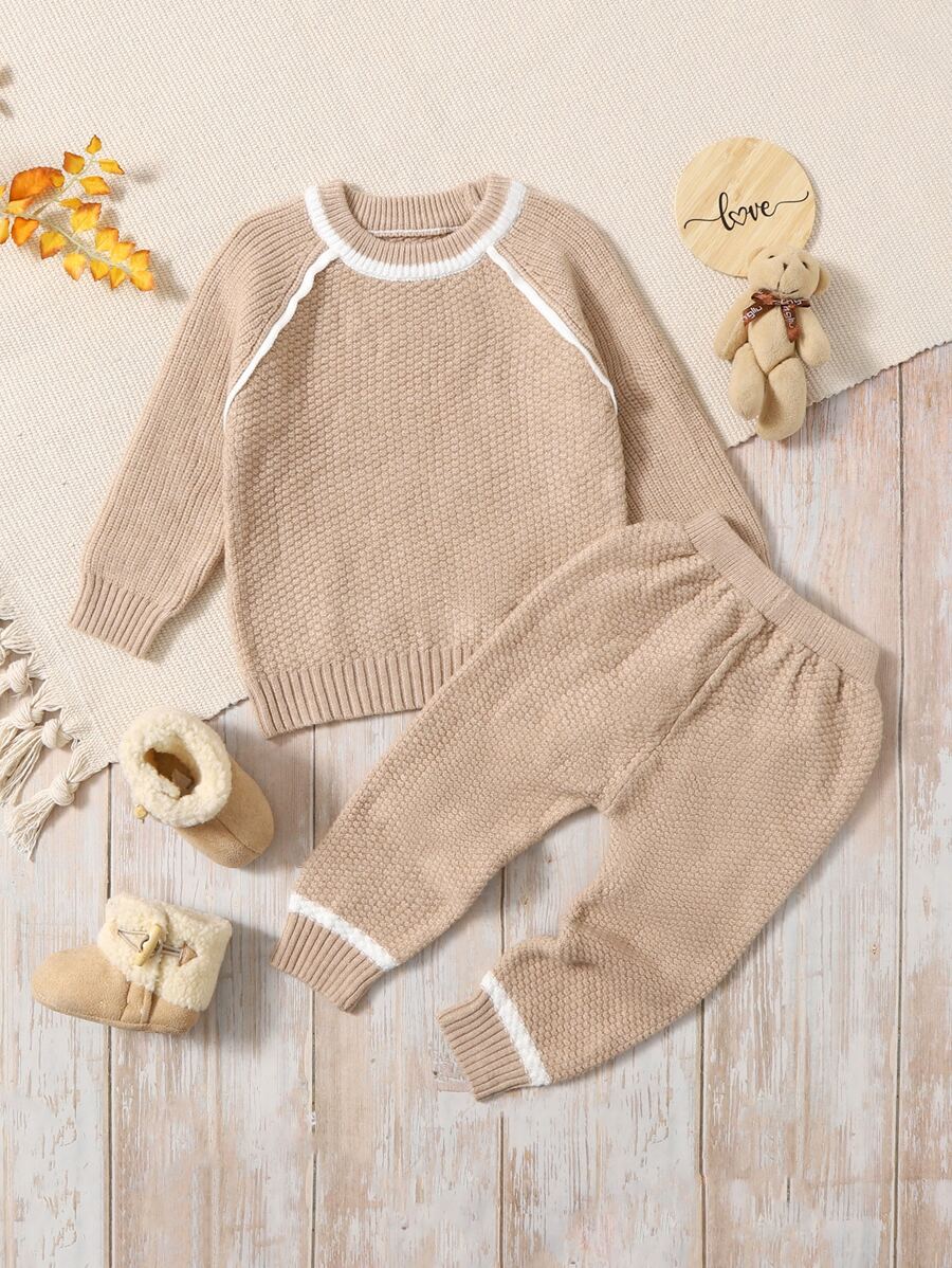 Baby Girl Raglan Sleeve Sweater & Knit Pants - Khaki - View 1