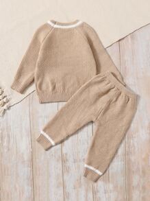 Baby Girl Raglan Sleeve Sweater & Knit Pants - Khaki - View 2