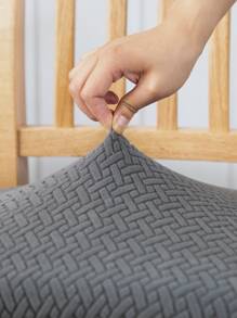 1/4/6pcs Plain Elastic Textured Chair Seat Cushion Covers - Grey - View 3