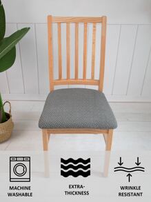 1/4/6pcs Plain Elastic Textured Chair Seat Cushion Covers - Grey - View 4