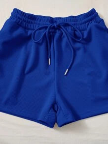 SHEIN EZwear 夏季低圓領背心和運動短褲休閒套裝 - 寶藍色 - 查看 5