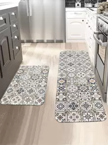 1pc Mandala Print Non-slip Kitchen Rug, Vintage Geometric Pattern Kitchen Mat For Household