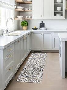 1pc Mandala Print Non-slip Kitchen Rug, Vintage Geometric Pattern Kitchen Mat For Household