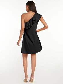 SHEIN Tall Đầm Bất đối xứng Xù phân lớp màu trơn Thanh lịch - màu đen - Xem 2