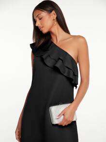SHEIN Tall Đầm Bất đối xứng Xù phân lớp màu trơn Thanh lịch - màu đen - Xem 6