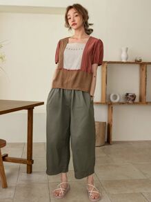 DAZY Colourblock Frill Trim Puff Sleeve Blouse - Multicolor - View 5