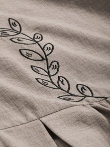 DAZY Plant Embroidery Batwing Sleeve Smock Dress Sundress,Casual Women Dresses - Khaki - View 3