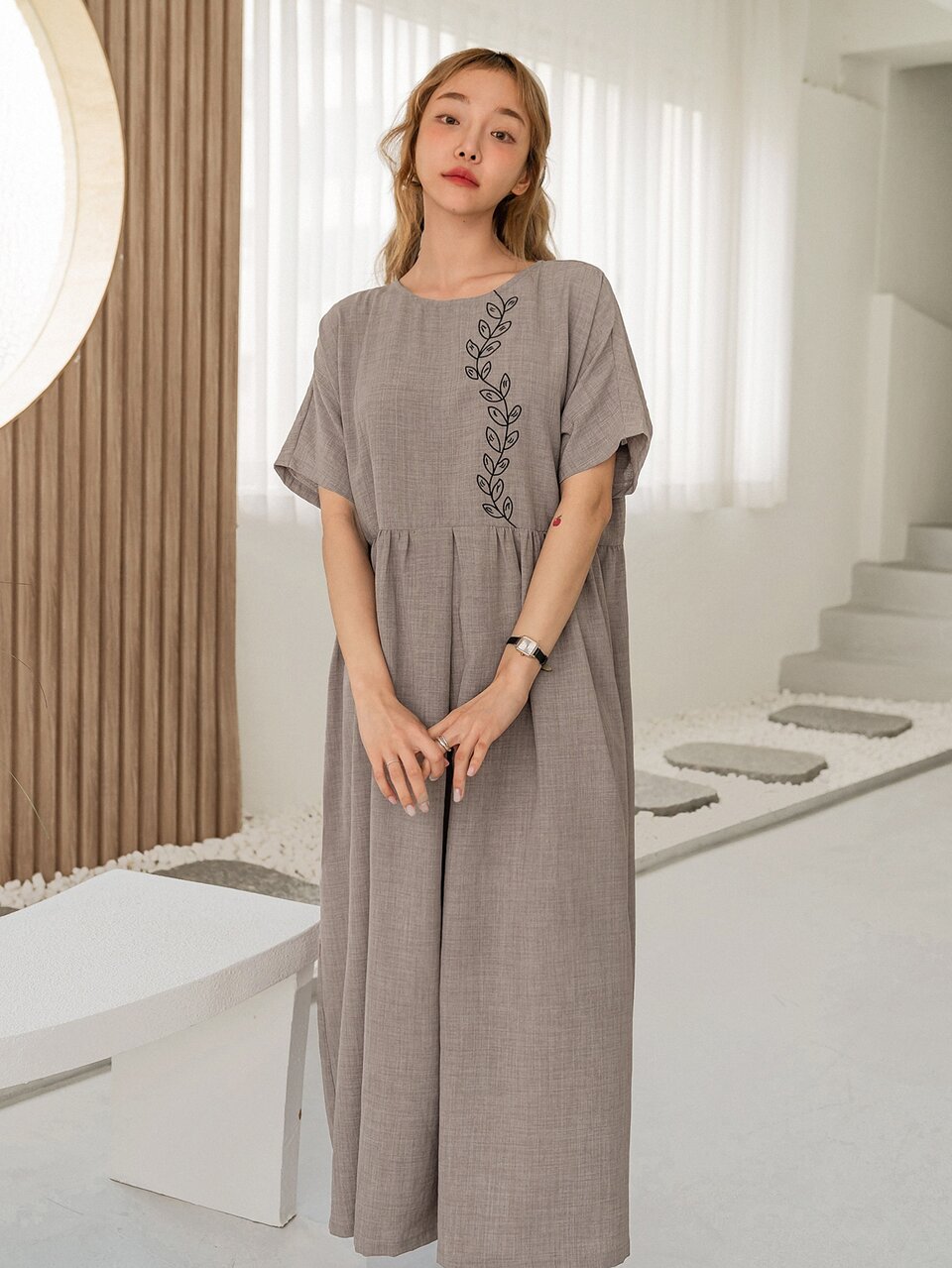 Plant Embroidery Batwing Sleeve Smock Dress Sundress,Casual Women Dresses