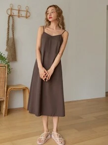 DAZY Solid Cami Dress - Brown - View 1