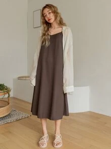 DAZY Solid Cami Dress - Brown - View 5