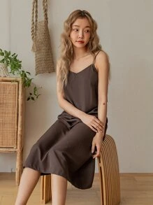 DAZY Solid Cami Dress - Brown - View 8