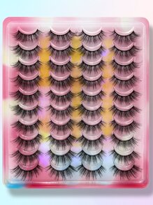 20 对自然假睫毛，14 毫米丰盈卷翘磁性睫毛，眼尾加长仿貂皮条睫毛，适合派对或送给女士和女孩的礼物，超轻柔睫毛粉色包装 - 黑色 - 查看 1