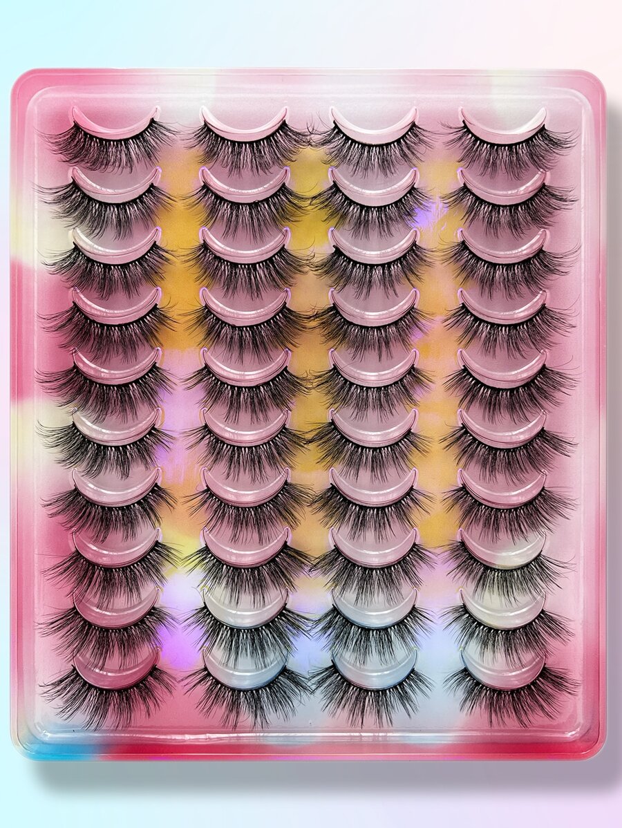 20 对自然假睫毛，14 毫米丰盈卷翘磁性睫毛，眼尾加长仿貂皮条睫毛，适合派对或送给女士和女孩的礼物，超轻柔睫毛粉色包装 - 黑色 - 查看 1